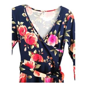 Maternity Dress Size S Maxi Navy Pink Coral Floral V Neck